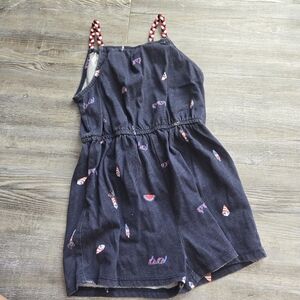 4T Girls Navy Blue Romper with Red and White Straps